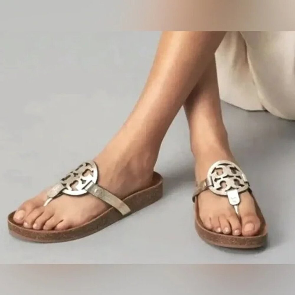 Tory Burch Metallic Slide Sandals